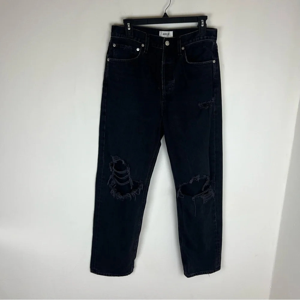 AGOLDE 90's Jean Mid Rise Loose Audio Black Distressed Size 28 - Picture 5 of 10